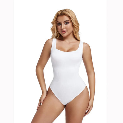 Ribbed Tummy Jumpsuit Daily Shaper Bodysuits Light Control Compress Tummy Control Open Crotch Shapewear Suits Open Crotch