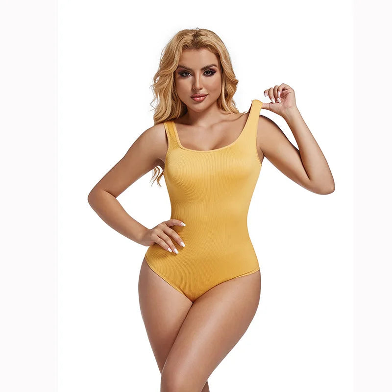 Ribbed Tummy Jumpsuit Daily Shaper Bodysuits Light Control Compress Tummy Control Open Crotch Shapewear Suits Open Crotch