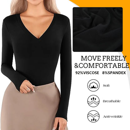 Deep V Neck Bodysuit Women's Long Sleeved Shapewear Shaper Lady Sexy Going Out Tops Body Suits Female Warm Clothes Autumn Winter