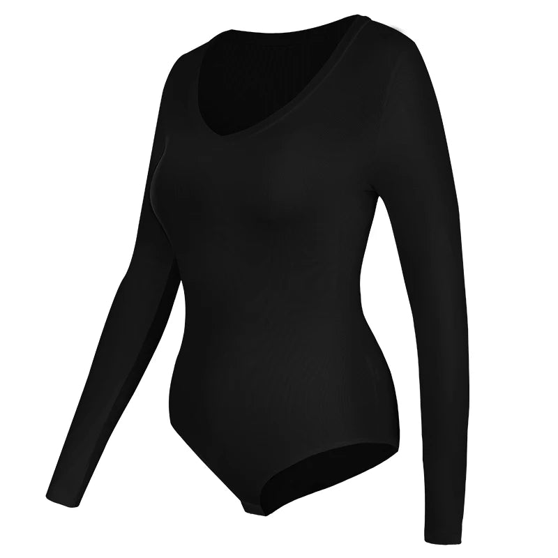 Deep V Neck Bodysuit Women's Long Sleeved Shapewear Shaper Lady Sexy Going Out Tops Body Suits Female Warm Clothes Autumn Winter