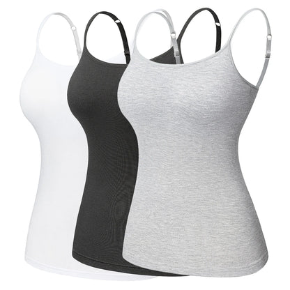 Women's Cotton Camisole with Shelf Bra Adjustable Spaghetti Strap Tank Top Cami Tanks 2/3 Packs Shapewear Body Shaper