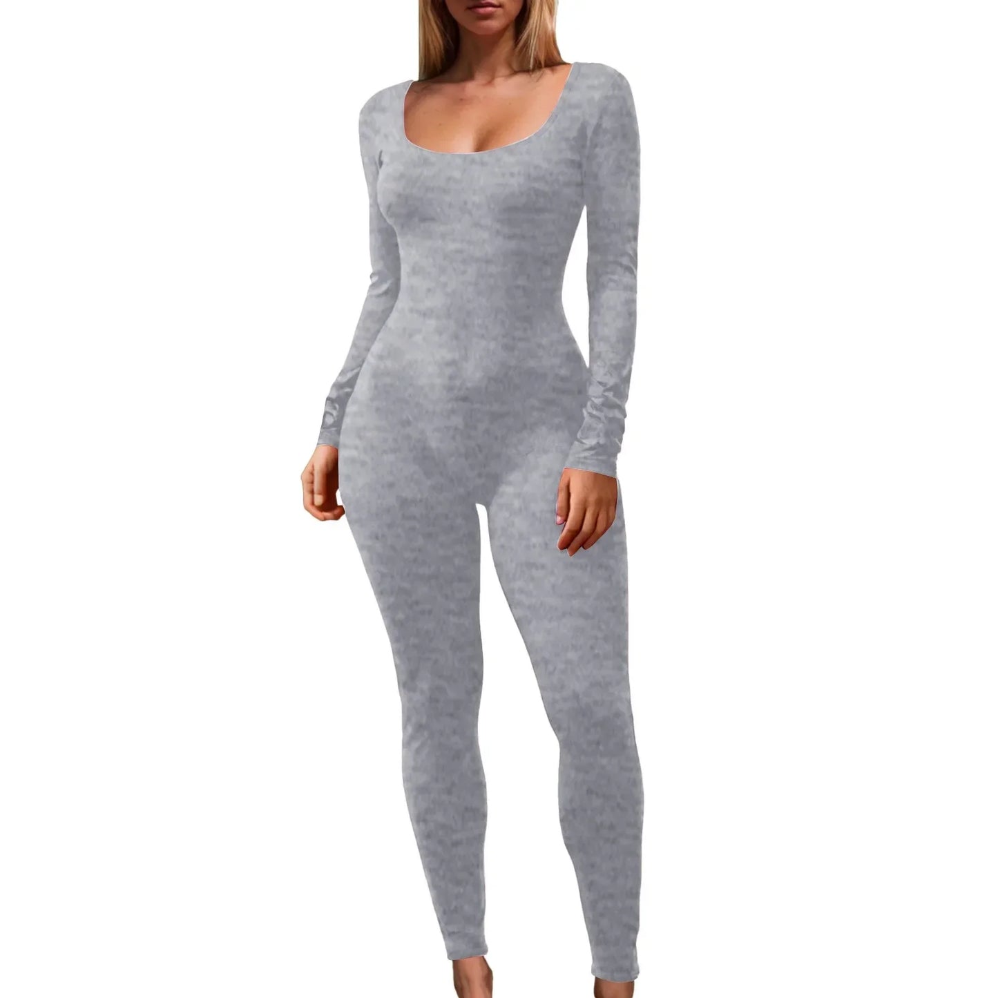 Soild Autumn Jumpsuits For Women Fashion Shapewear Bodysuit Yoga Jumpsuits Workout Ribbed Long Sleeve Sport Jumpsuit