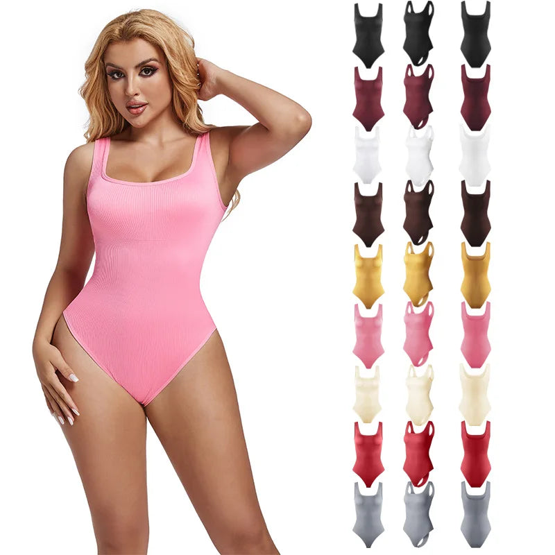 Ribbed Tummy Jumpsuit Daily Shaper Bodysuits Light Control Compress Tummy Control Open Crotch Shapewear Suits Open Crotch