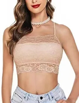 Women Strap Worn Externally Strapless Bra Halter Bra Yoga Hole Mesh Camis Chest Gathering Version Tops Shapewear Lace
