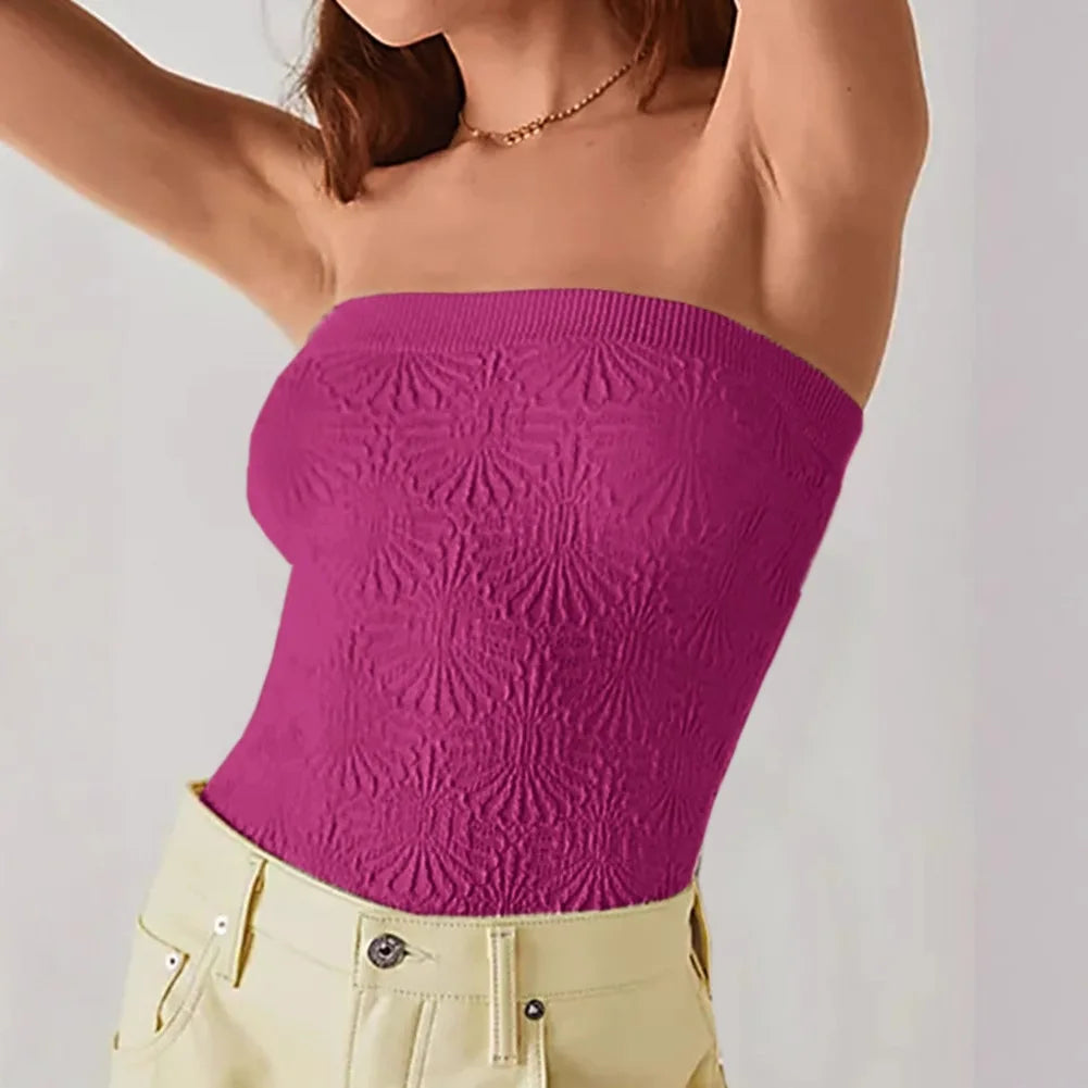 Women Sexy Y2K Jacquard Bandeau High Strechy Shapewear Bandeau Sexy Breathable Sleeveless Top