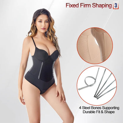 Sexy Built-in Bra Thongs Bodysuit Shapewear Women Mesh Body Shaper with 4 Steel Bones Slim Tummy Control Underwear Mesh Corset