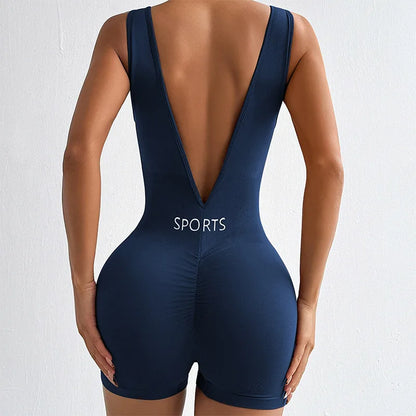 New Solid Color Deep V Backless Yoga Jumpsuit Sexy Tight Fitting Short Shapewear Fitness Clothes Women Bodysuit Women Clothes