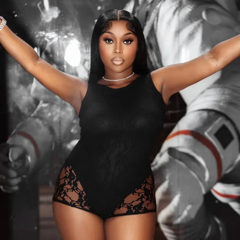 Lace Playsuit Backless Tight Shorts Hollow Jumpsuit Women Skinny Bodysuit Midnight Party Romper Sexy Lingerie Slim Fit Shapewear