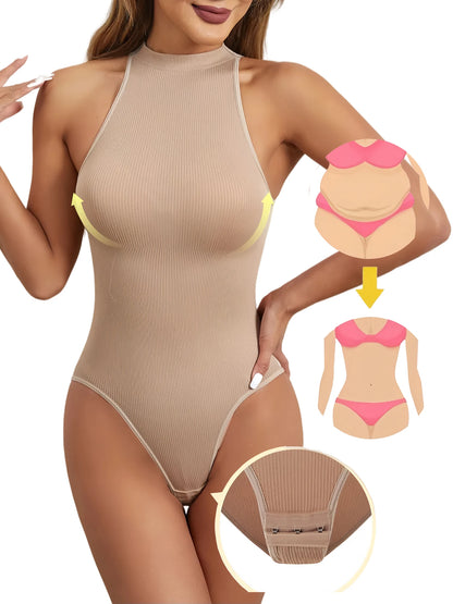 Women Round Neck Shaperwear Bodysuits Sleeveless Adjustable Buckle Tight Fitting Jumpsuit T-shaped Shapewear Corset