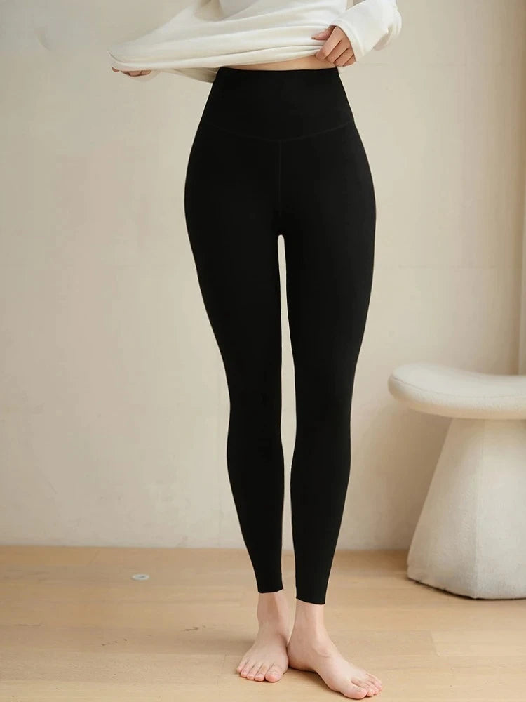 Fall Australian Heating Fibre Leggings Winter Women High Waist Cotton Thin Fleece Warm Leggings Slim Shapewear Leggings