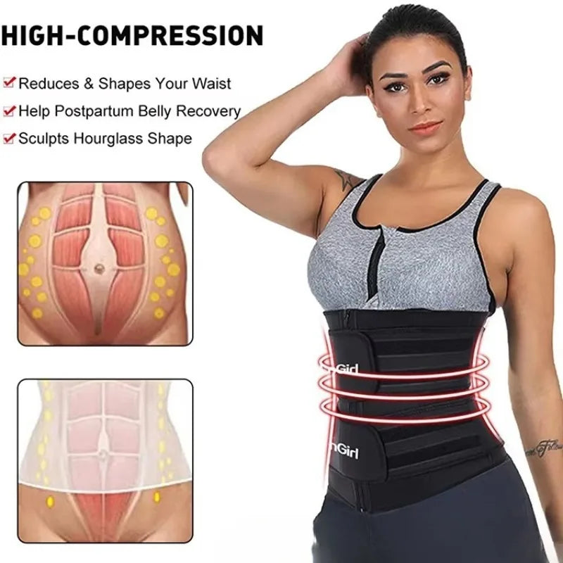Women's Waist Trainer Double Belt Lumbar Support Adjustable Zipper Hot Yoga Sweat Slimming Postpartum Shapewear Multi-Size