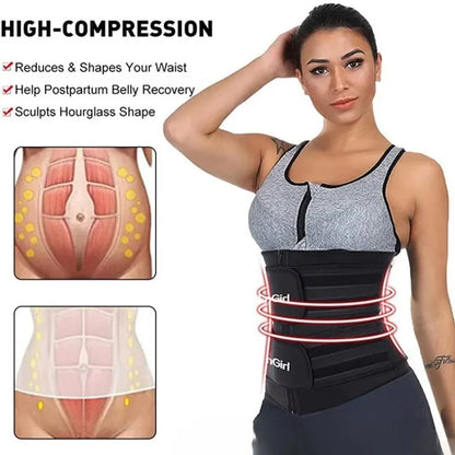 Women's Waist Trainer Double Belt Lumbar Support Adjustable Zipper Hot Yoga Sweat Slimming Postpartum Shapewear Multi-Size