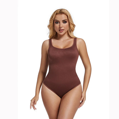 Ribbed Tummy Jumpsuit Daily Shaper Bodysuits Light Control Compress Tummy Control Open Crotch Shapewear Suits Open Crotch