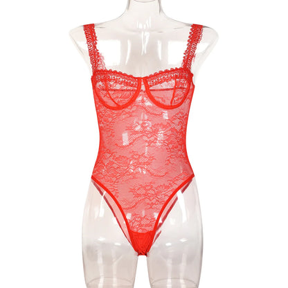 Lace Breathable Bodysuit Shapewear Sexy Lingerie Slim Jumpsuit Bodyshaper Bra Erotic Costume Women One-piece Close-fitted Onesie