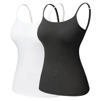 Women's Cotton Camisole with Shelf Bra Adjustable Spaghetti Strap Tank Top Cami Tanks 2/3 Packs Shapewear Body Shaper