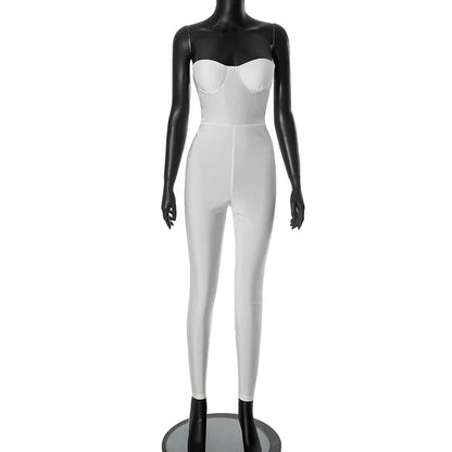 Backless Tight Jumpsuit Sexy Women Bare Shoulder Bodysuit Overalls Summer Fashion Midnight Party Clubwear Slim Rompers Shapewear