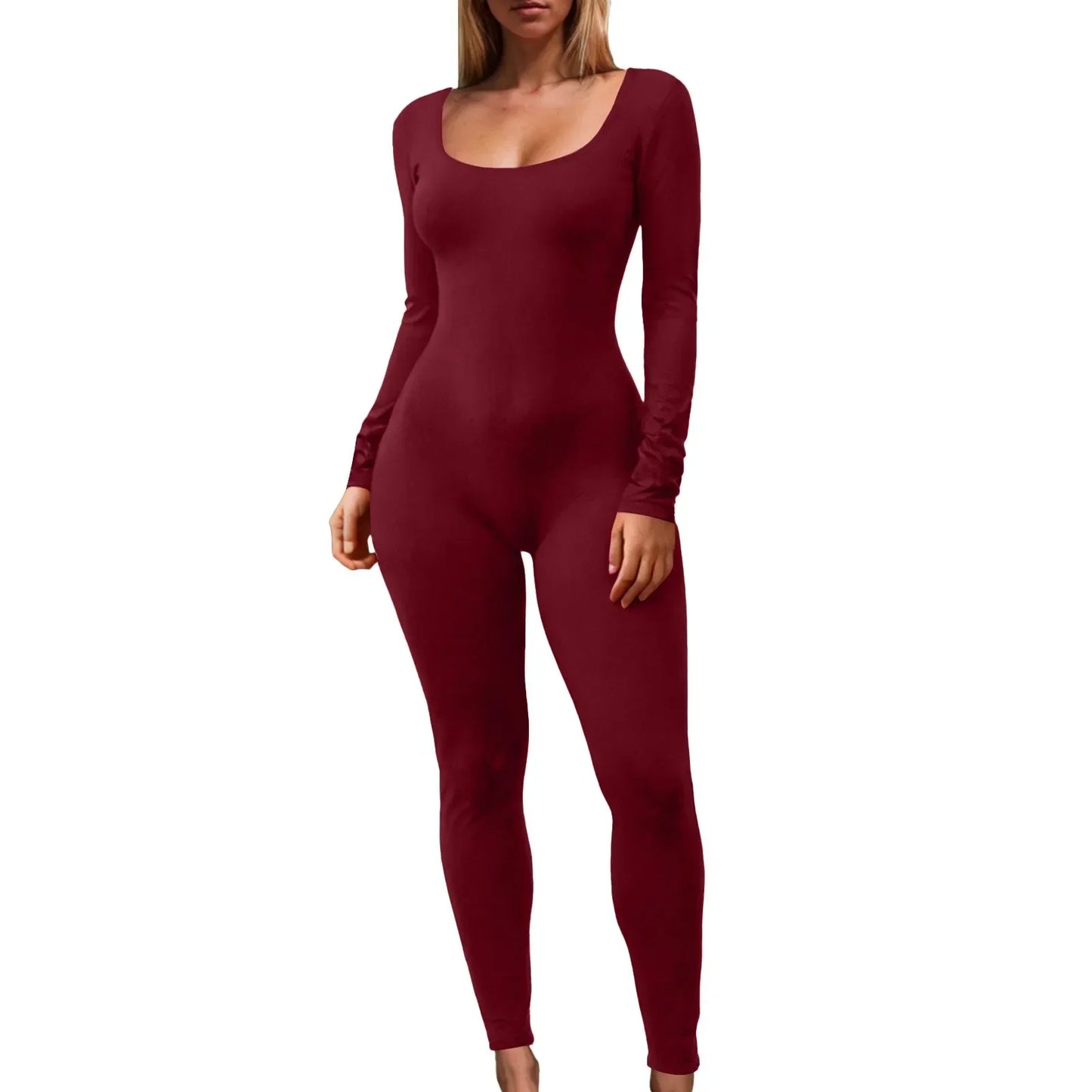 Soild Autumn Jumpsuits For Women Fashion Shapewear Bodysuit Yoga Jumpsuits Workout Ribbed Long Sleeve Sport Jumpsuit