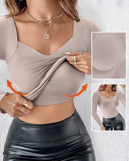 Long Sleeve Women's Casual V Neck Shapewear Seamless Tank High Strechy Slim Tops 2025 Spring Fashion Female Skinny Blouse Tee