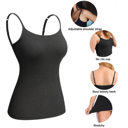 Women's Cotton Camisole with Shelf Bra Adjustable Spaghetti Strap Tank Top Cami Tanks 2/3 Packs Shapewear Body Shaper