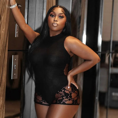 Lace Playsuit Backless Tight Shorts Hollow Jumpsuit Women Skinny Bodysuit Midnight Party Romper Sexy Lingerie Slim Fit Shapewear