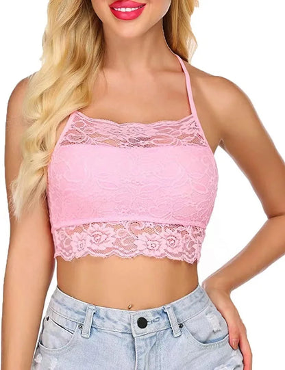 Women Strap Worn Externally Strapless Bra Halter Bra Yoga Hole Mesh Camis Chest Gathering Version Tops Shapewear Lace