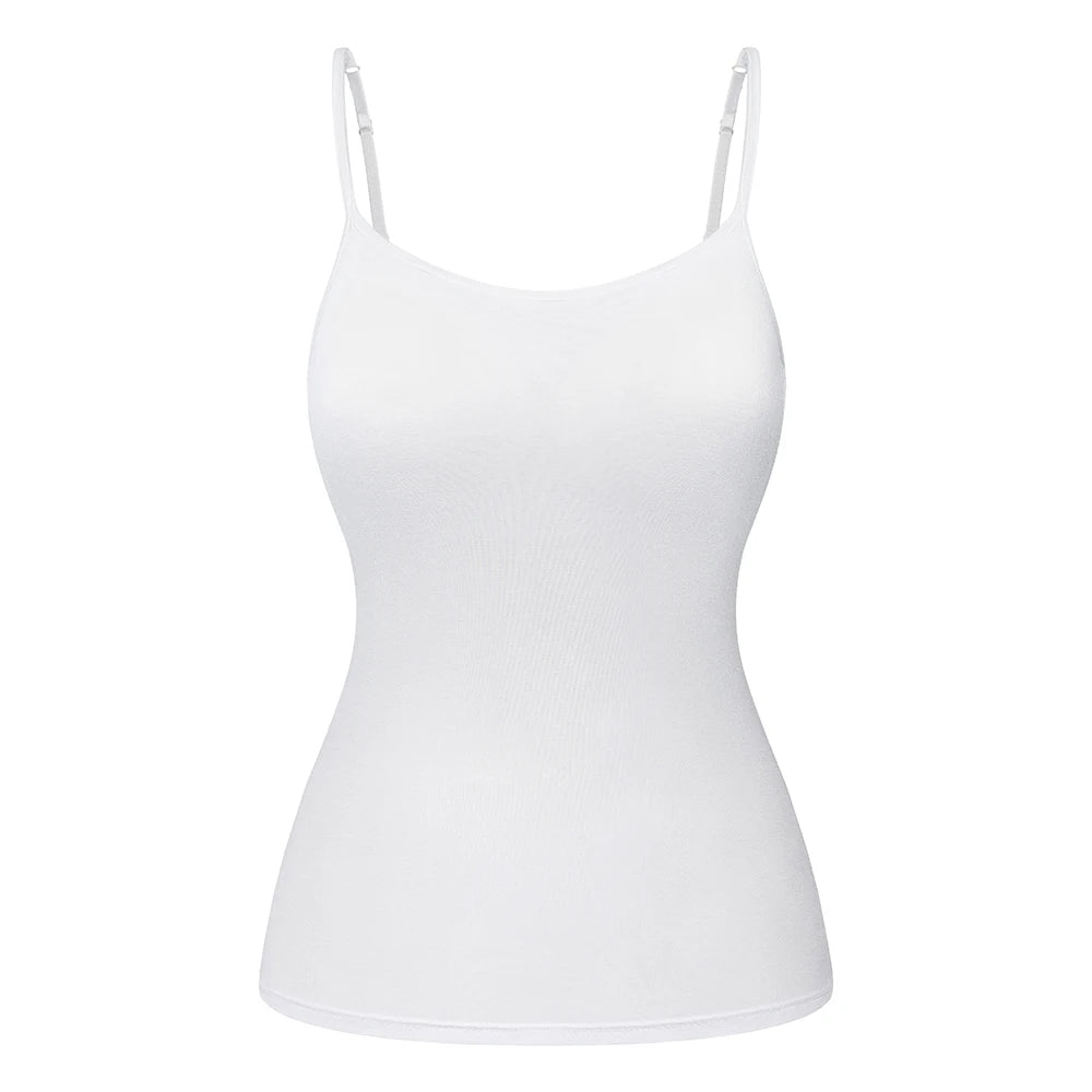 Women's Cotton Camisole with Shelf Bra Adjustable Spaghetti Strap Tank Top Cami Tanks 2/3 Packs Shapewear Body Shaper