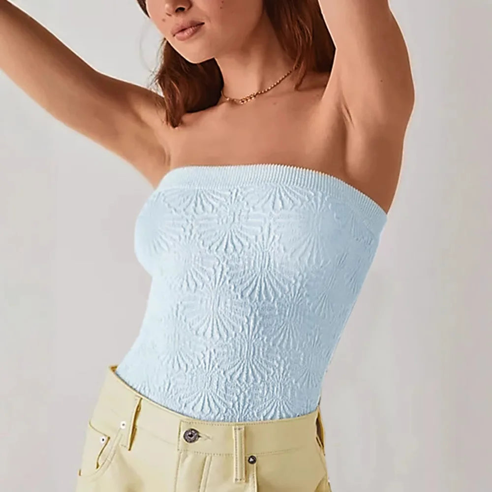 Women Sexy Y2K Jacquard Bandeau High Strechy Shapewear Bandeau Sexy Breathable Sleeveless Top