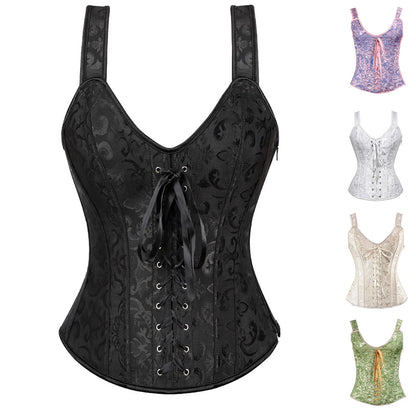 Women's Sexy Slimming Retro Lace Back Bandage Corset Top Fashion V-neck Suspenden High Quailty Body Shapewear