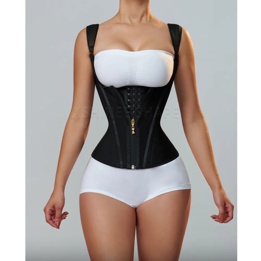 Fajas Colombianas High Compression Waist Trainer Corset with Bone Adjustable Hook-eyes and Zipper Flat Belly Shapewear