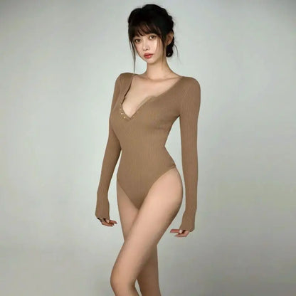Long Sleeve Shapewear Yoga Jumpsuits Women'S V Neck Sexy Jumpsuits Ultralight Bodysuit Body Shaping Belly Tightening