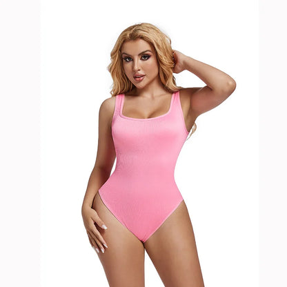Ribbed Tummy Jumpsuit Daily Shaper Bodysuits Light Control Compress Tummy Control Open Crotch Shapewear Suits Open Crotch