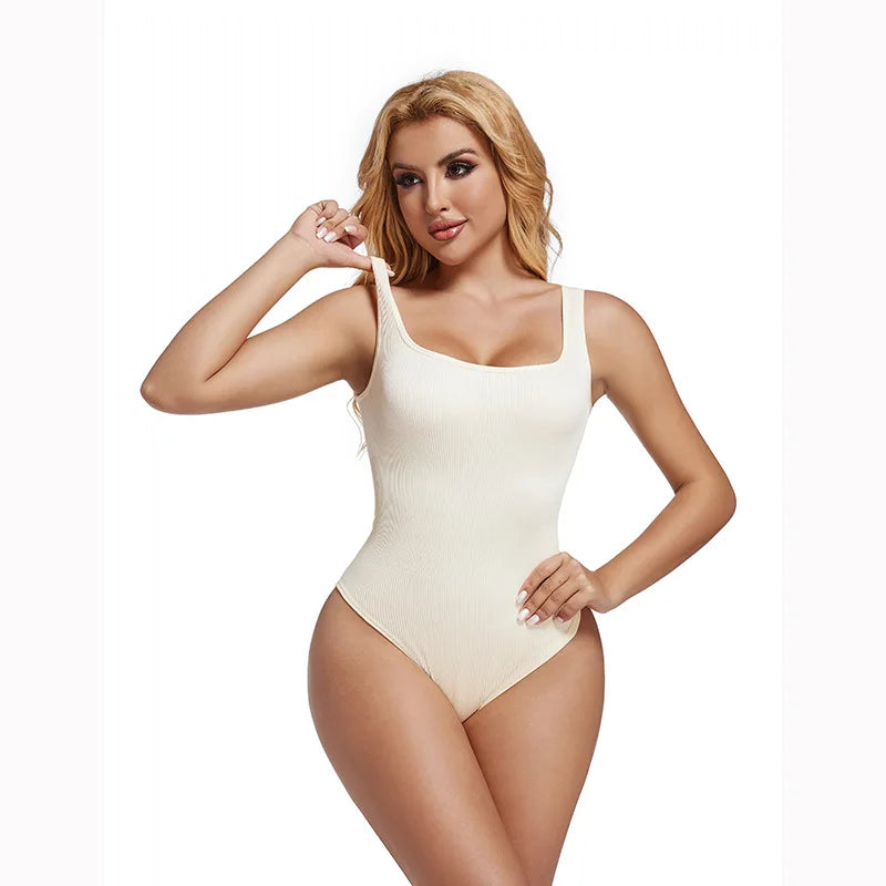 Ribbed Tummy Jumpsuit Daily Shaper Bodysuits Light Control Compress Tummy Control Open Crotch Shapewear Suits Open Crotch