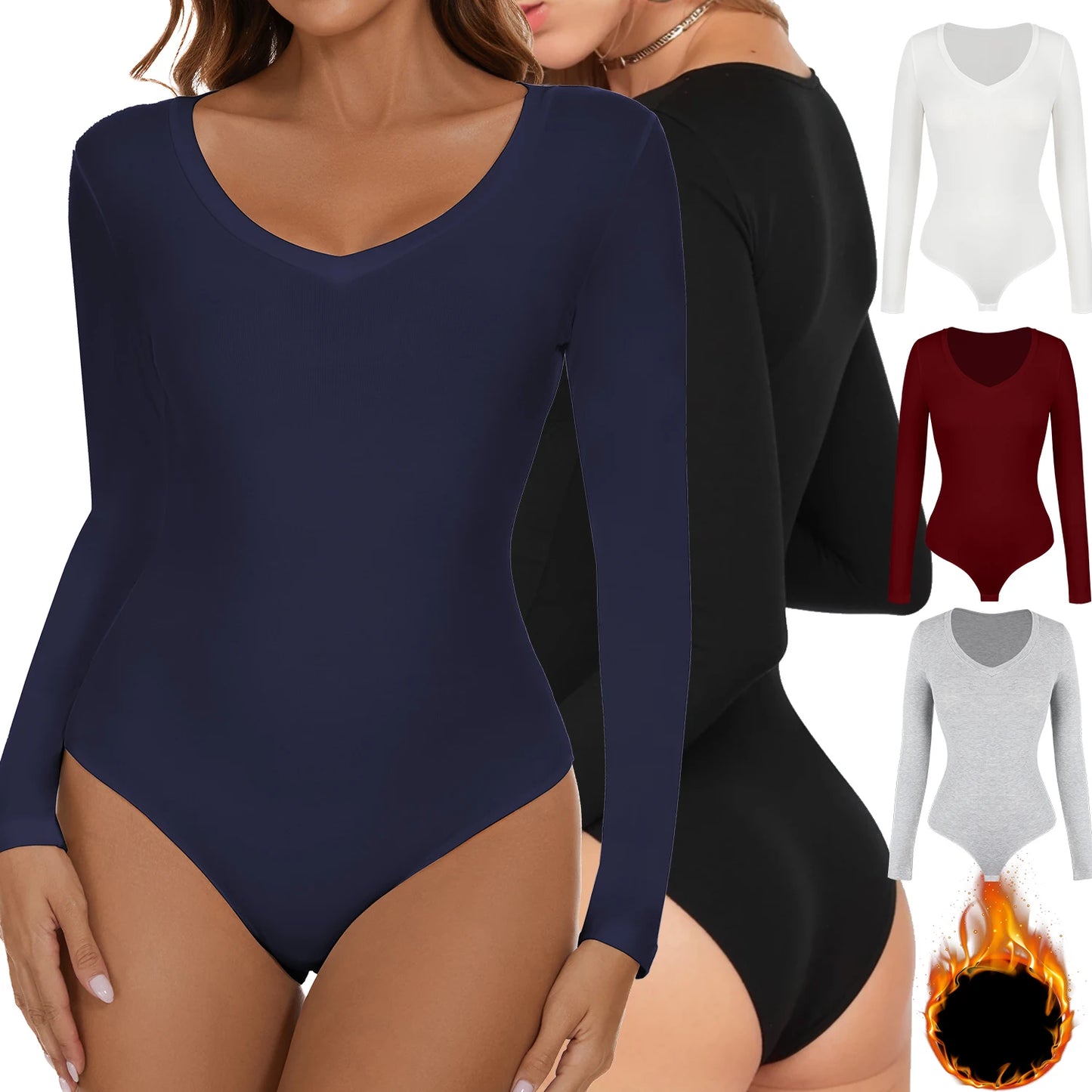 Deep V Neck Bodysuit Women's Long Sleeved Shapewear Shaper Lady Sexy Going Out Tops Body Suits Female Warm Clothes Autumn Winter