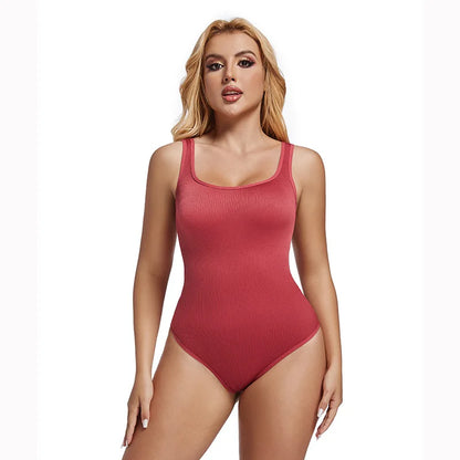 Ribbed Tummy Jumpsuit Daily Shaper Bodysuits Light Control Compress Tummy Control Open Crotch Shapewear Suits Open Crotch