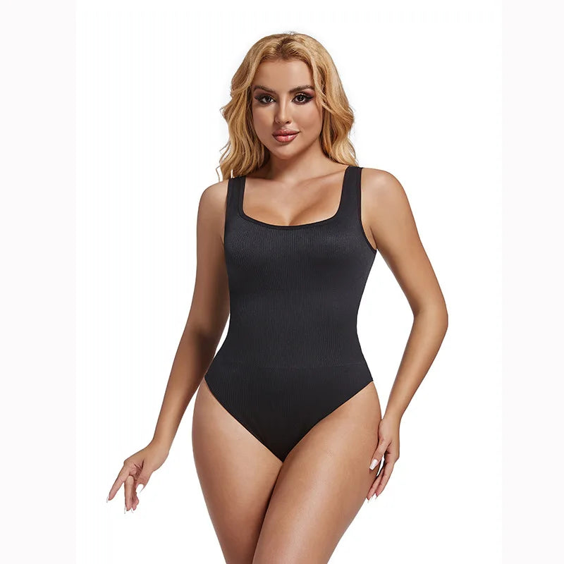 Ribbed Tummy Jumpsuit Daily Shaper Bodysuits Light Control Compress Tummy Control Open Crotch Shapewear Suits Open Crotch