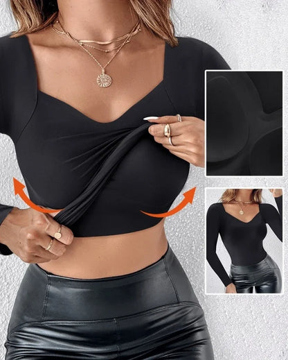 Long Sleeve Women's Casual V Neck Shapewear Seamless Tank High Strechy Slim Tops 2025 Spring Fashion Female Skinny Blouse Tee