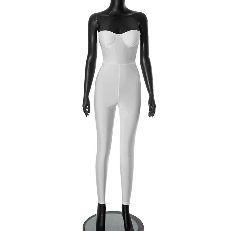 Backless Tight Jumpsuit Sexy Women Bare Shoulder Bodysuit Overalls Summer Fashion Midnight Party Clubwear Slim Rompers Shapewear