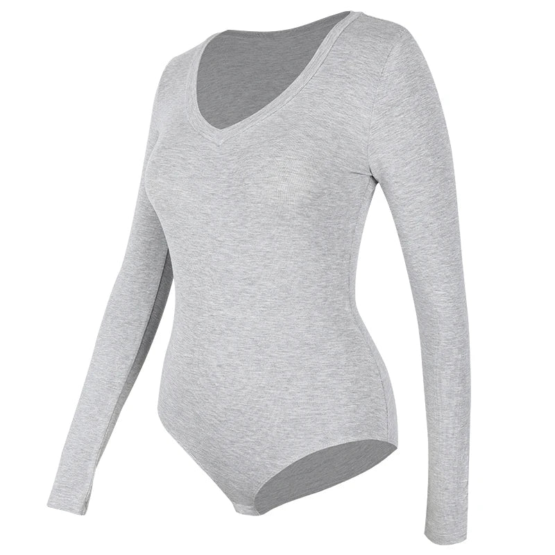 Deep V Neck Bodysuit Women's Long Sleeved Shapewear Shaper Lady Sexy Going Out Tops Body Suits Female Warm Clothes Autumn Winter