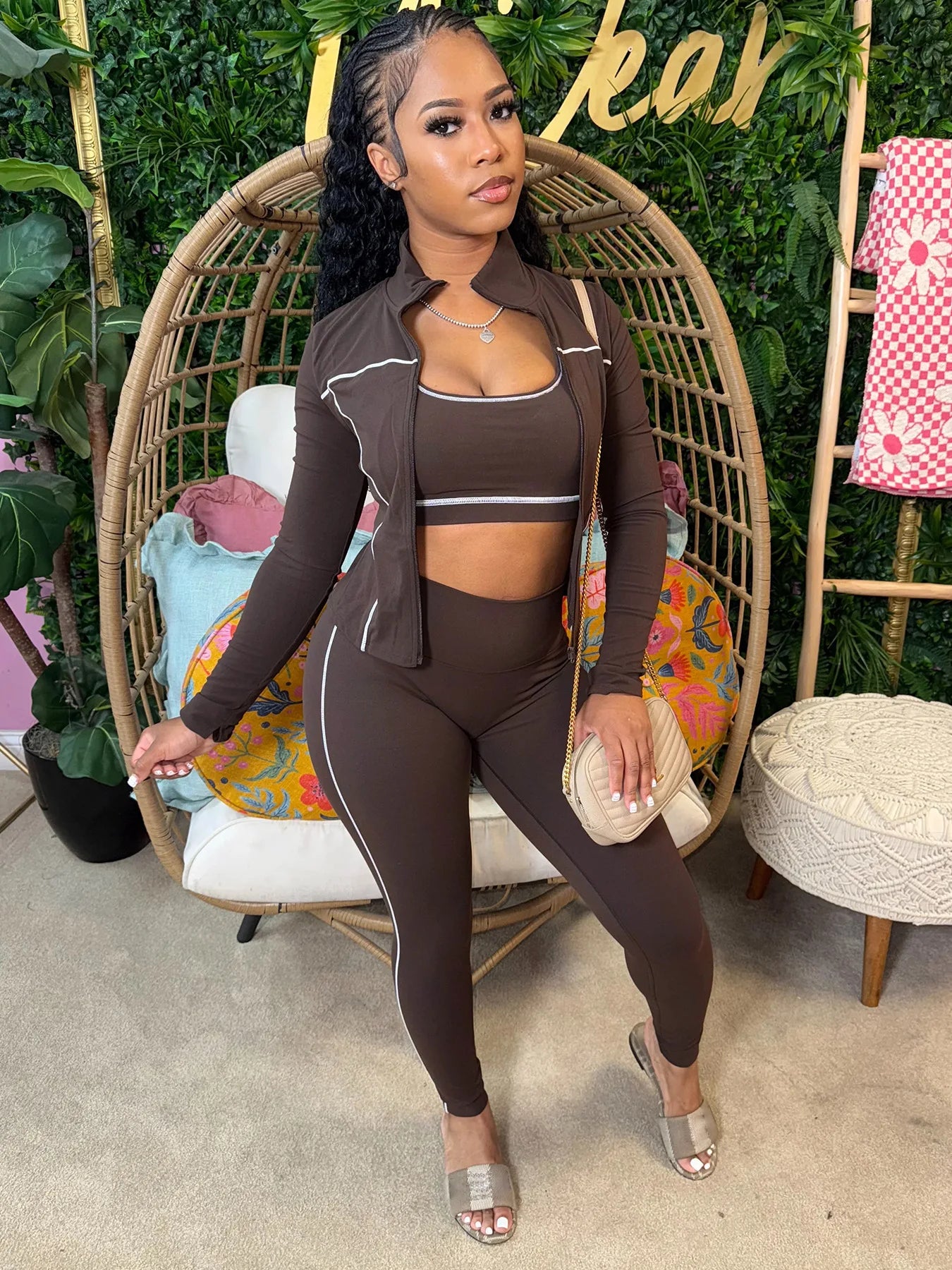 Weird Puss Casual 3 Piece Set Women Tracksuit Elastic Vest+Zip Jacket+Leggings Matching Street Sporty Fitness Street Shapewear