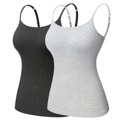 Women's Cotton Camisole with Shelf Bra Adjustable Spaghetti Strap Tank Top Cami Tanks 2/3 Packs Shapewear Body Shaper