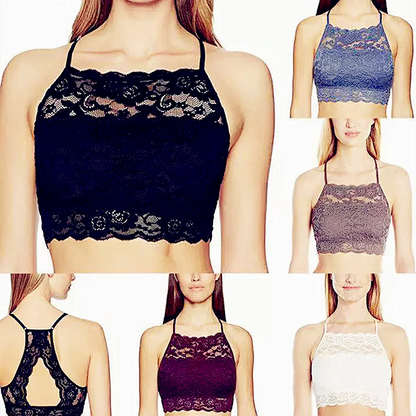 Women Strap Worn Externally Strapless Bra Halter Bra Yoga Hole Mesh Camis Chest Gathering Version Tops Shapewear Lace