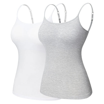 Women's Cotton Camisole with Shelf Bra Adjustable Spaghetti Strap Tank Top Cami Tanks 2/3 Packs Shapewear Body Shaper