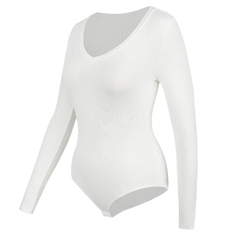 Deep V Neck Bodysuit Women's Long Sleeved Shapewear Shaper Lady Sexy Going Out Tops Body Suits Female Warm Clothes Autumn Winter