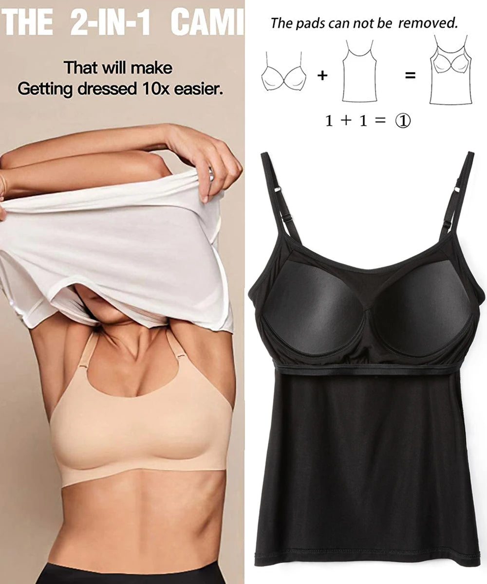 Women's Cotton Camisole with Shelf Bra Adjustable Spaghetti Strap Tank Top Cami Tanks 2/3 Packs Shapewear Body Shaper