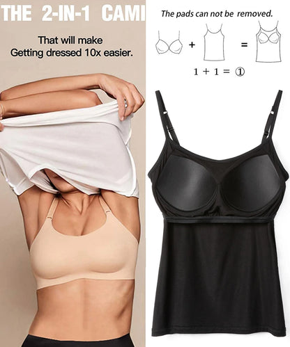 Women's Cotton Camisole with Shelf Bra Adjustable Spaghetti Strap Tank Top Cami Tanks 2/3 Packs Shapewear Body Shaper