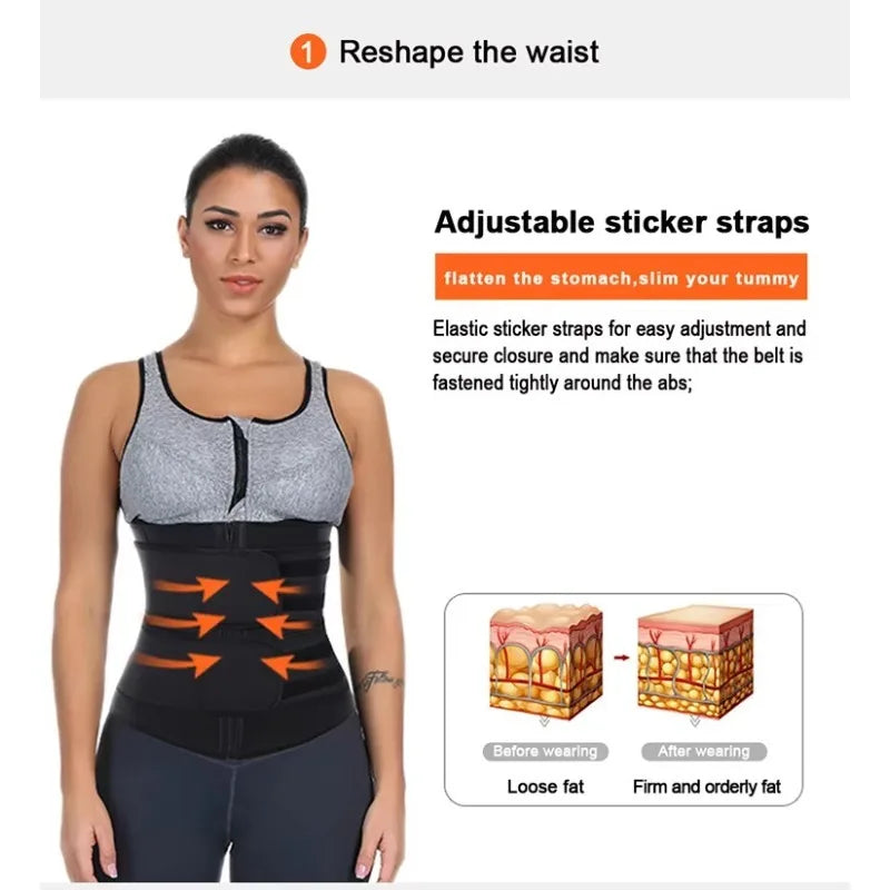 Women's Waist Trainer Double Belt Lumbar Support Adjustable Zipper Hot Yoga Sweat Slimming Postpartum Shapewear Multi-Size