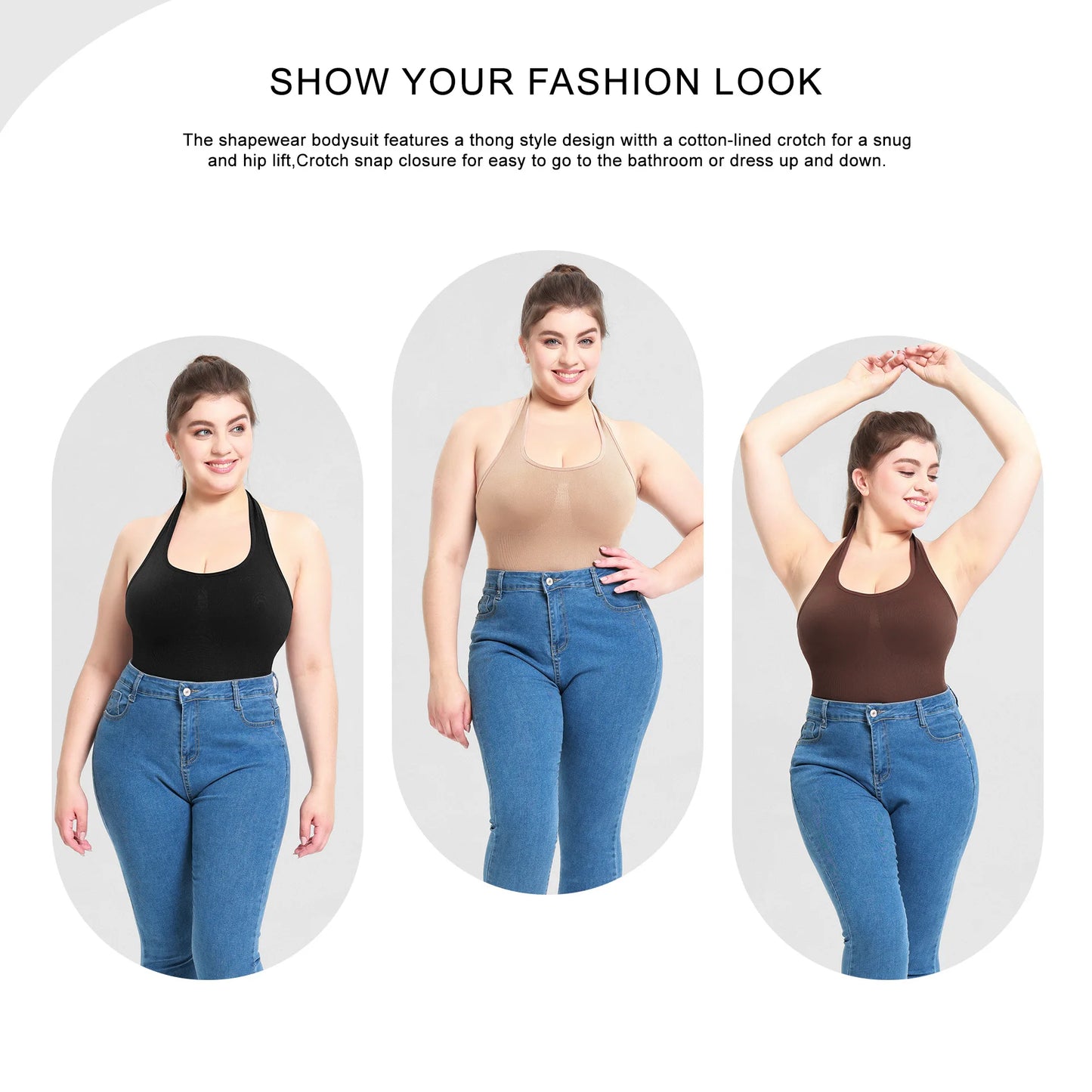 Women's Halter Shapewear Bodysuits Tummy Control Rompers Jumpsuits Stretch Underwear Fajas Colombianas Butt Lifter Shaping Tops