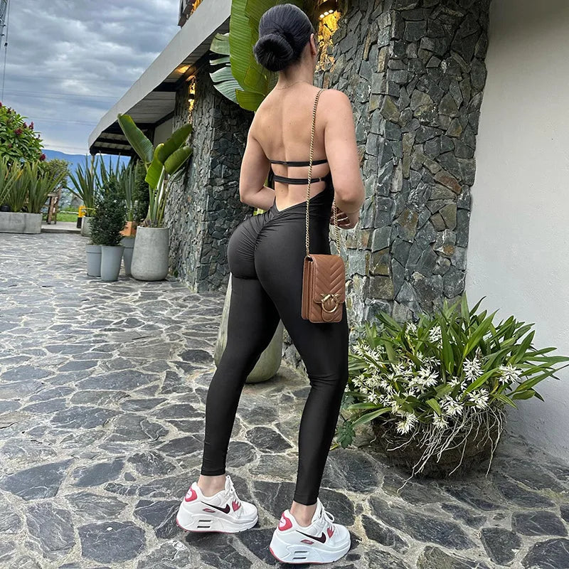 Backless Tight Jumpsuit Sexy Women Bare Shoulder Bodysuit Overalls Summer Fashion Midnight Party Clubwear Slim Rompers Shapewear