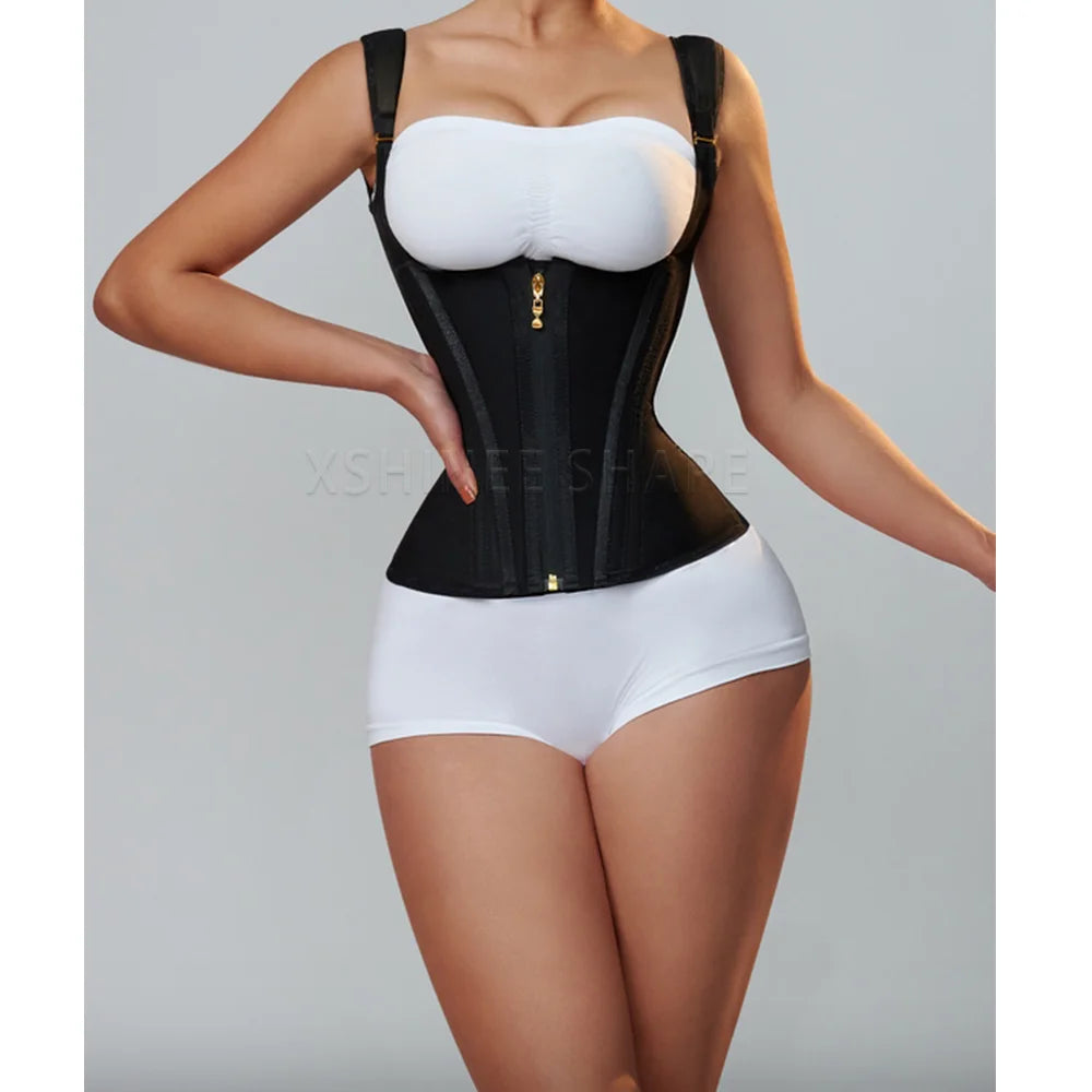 Fajas Colombianas High Compression Waist Trainer Corset with Bone Adjustable Hook-eyes and Zipper Flat Belly Shapewear